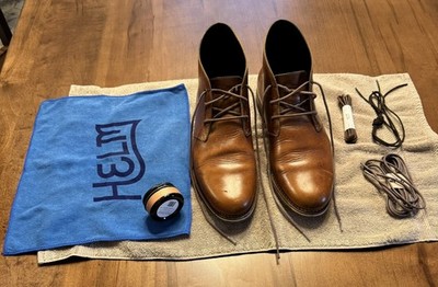 HELM Declan Boots Men's Brown Teak Leather Size 11.5 EXTRAS
