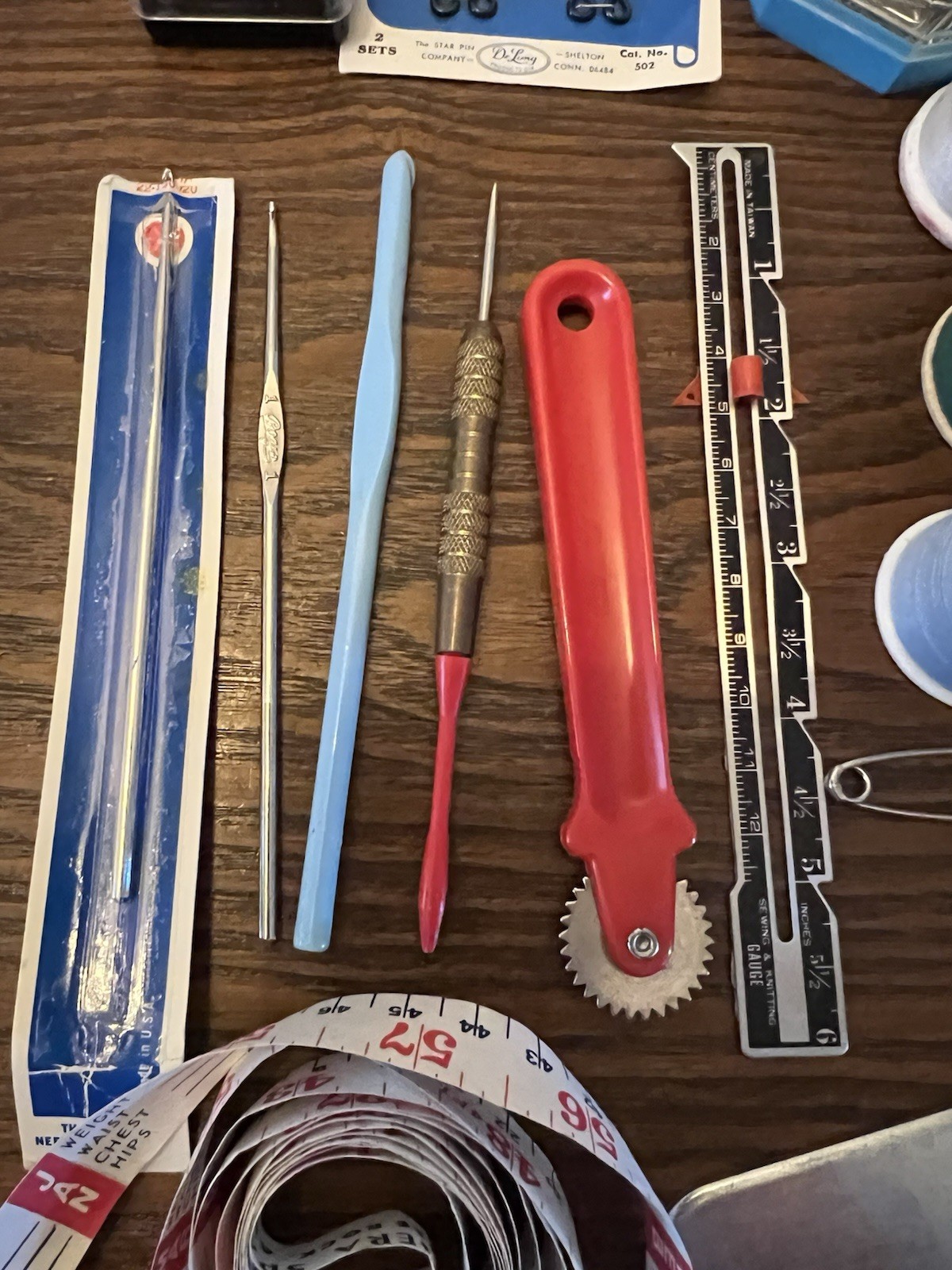 Vintage Sewing Supplies Notions Lot Needles Thread Buttons Hooks Ribbon & More