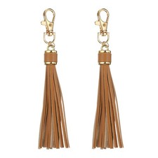 2pcs, Leather Tassels 6" Keychain Tassel with Lobster Swivel Light Brown
