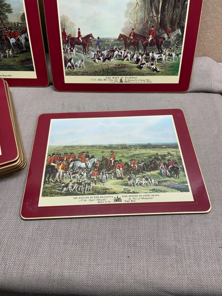 Fox Hunting England Clover Leaf Table Cork Placemats Red England lot of 12 - Image 3 of 4