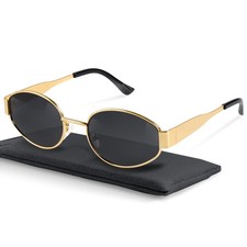 livho Retro Polarized Sunglasses - UV400 Protection, Oval Shape, Metal Frames -