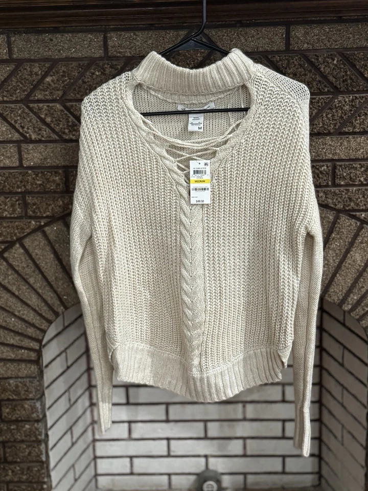 Suéter American Rag malha com cadarço creme - Novo com etiquetas - Imagem 2 de 4