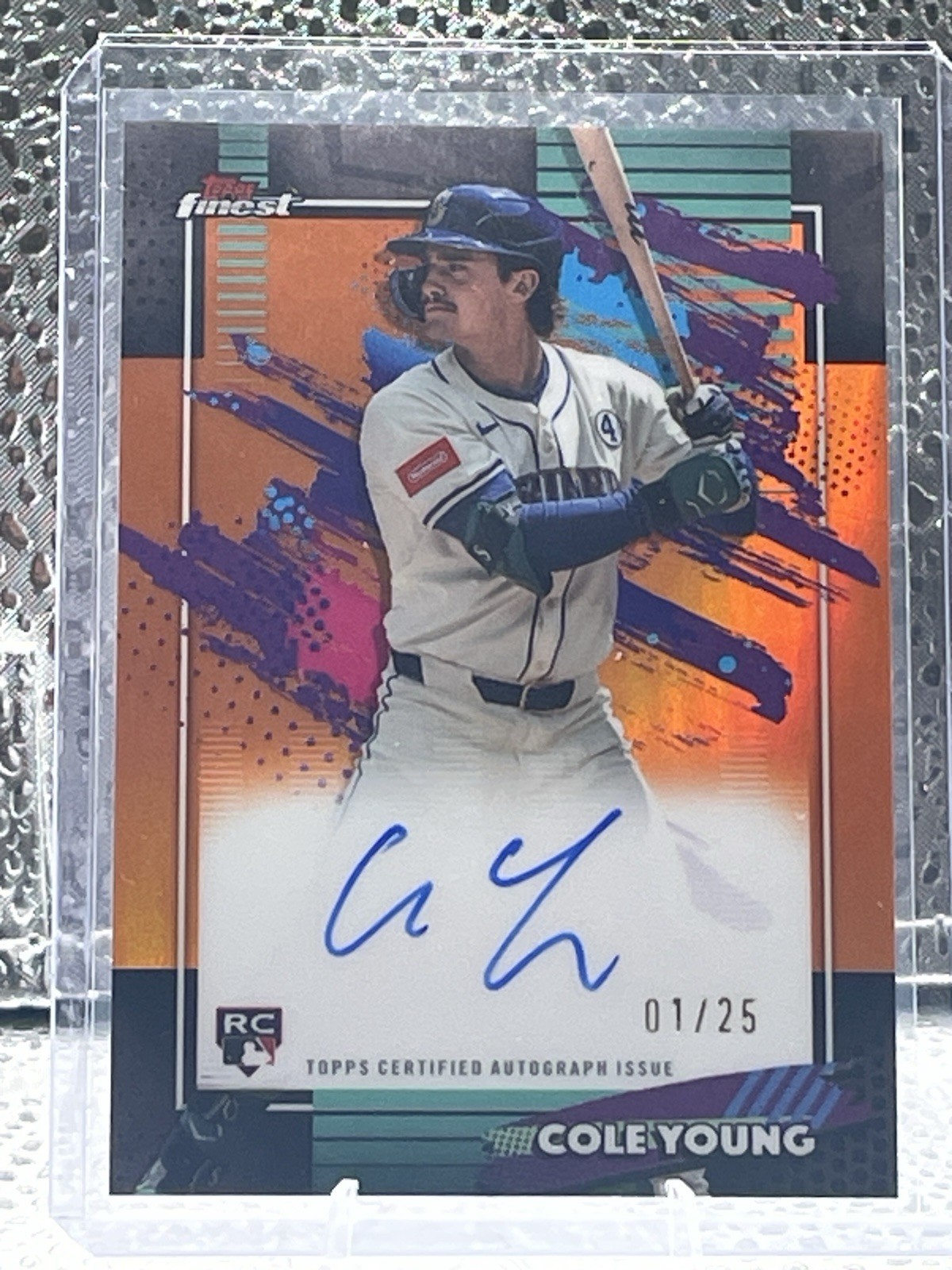 2026 Topps Finest Autographs Cole Young True Orange 1/25 #FA-CY Mariners RC