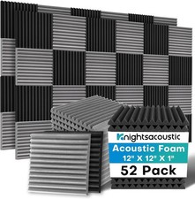 52 Pack Acoustic Foam Panels, 1 X 12 X 12 Inches Sound Proof 52Packs Grey Black