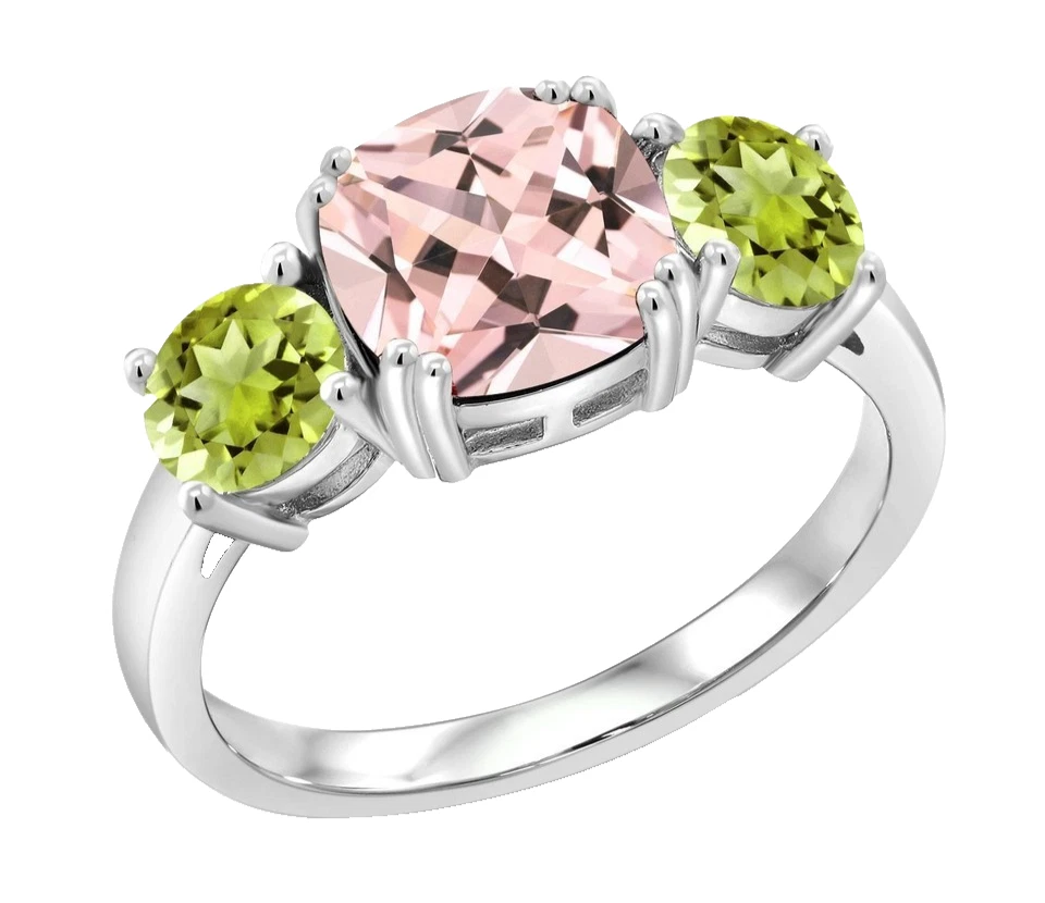 925 Sterlingsilber 3.06 Karat Natürlich Morganit Und Peridot Verlobungsring - Bild 2 von 4