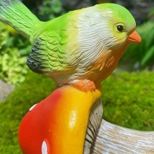 Bird on Toadstool Statue Weather Resistant Toadstool Bird Figurine for Outdoor
