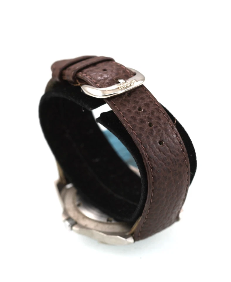 Pulsar Reloj Hombre Solar Plateado Acero Inoxidable Cuero Marrón 100m Negro Fecha Cuarzo Foto 2 de 4