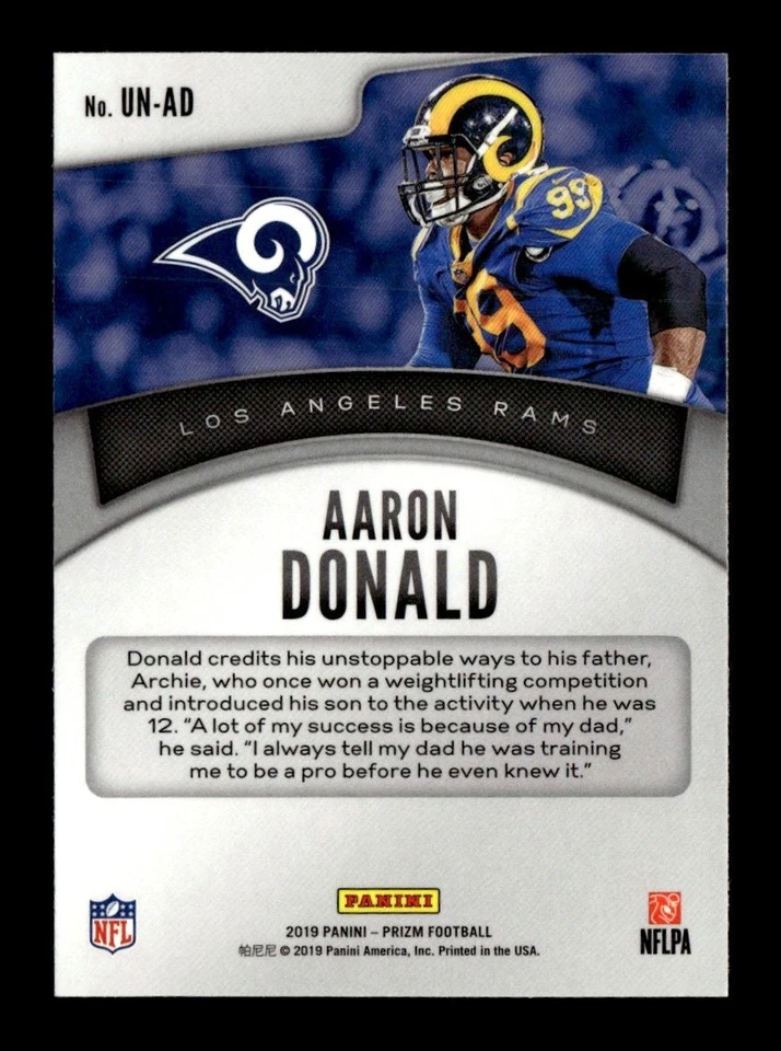 2019 Panini Prizm Unstoppable Aaron Donald Los Angeles Rams #UN-AD - Image 2 of 2