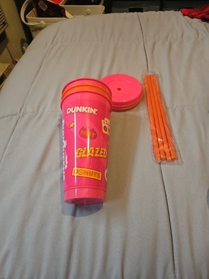 Dunkin 2025 Reusable Pack Of 3 Cups, 3 Lids 4 Straws DunKing DunQueen Brand New