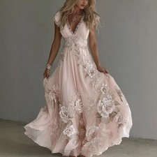 Plus Size Women Summer Boho Floral V-Neck Holiday Sleeveless Maxi Swing Dress UK