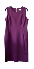 CALVIN KLEIN Burgundy Sleeveless Career Sheath Dress Stretch Gold Zipper 12P