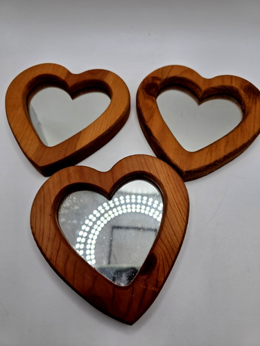 Vtg. Wooden Heart Mirror Wall Hangings, 5x4, Set Of Three