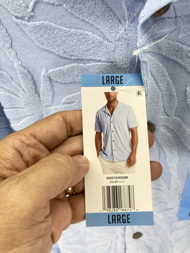 Weatherproof Terry Cloth Cabana Shirt Men Large Blue Leaf Textured Button NWT - Picture 5 of 15