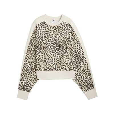 PUMA T7 Leo Luxe OverOversized Leopard Crew Neck Sweatshirt Womens White  632136