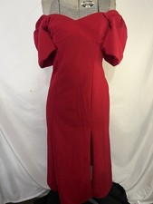 SHEIN Red Midi Flutter Sleeve Off Shoulder Dress Slit Vibrant Red   Lg 8-10