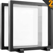 2 Pack 3D Floating Display Case 7X7X0.8 Inches Black Holder Frame for Coin