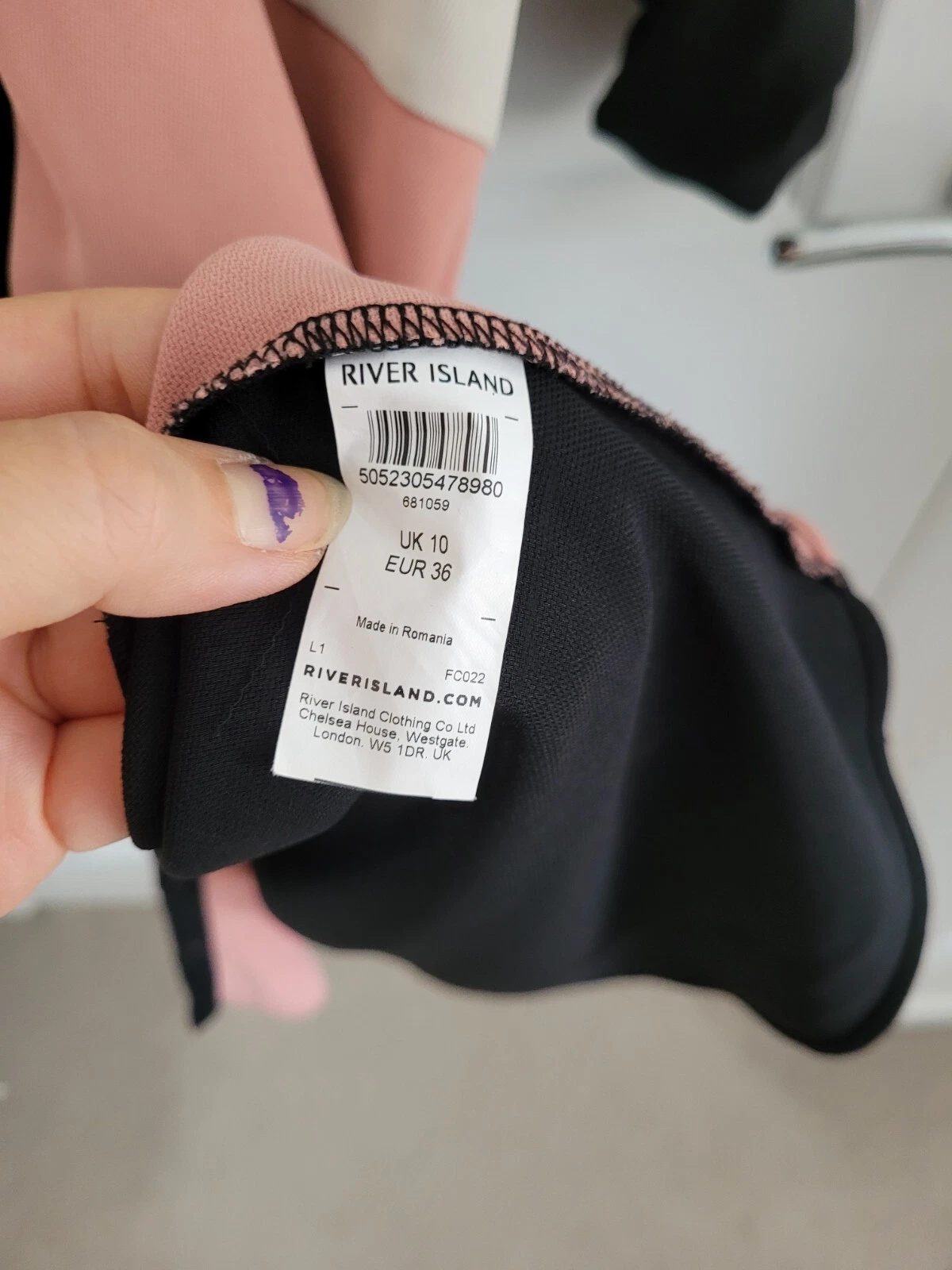 OFF WHITE Abito Camicia Nuova River Island Nero Rosa Polveroso Off White Blocco Colore Cravatta Cintura