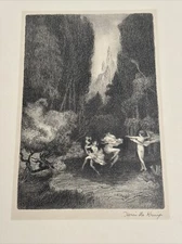 ANTIQUE Woman WOMEN LITHOGRAPH NYMPHS LANDSCAPE HENRI DE KRUIF LISTED FAMOUS