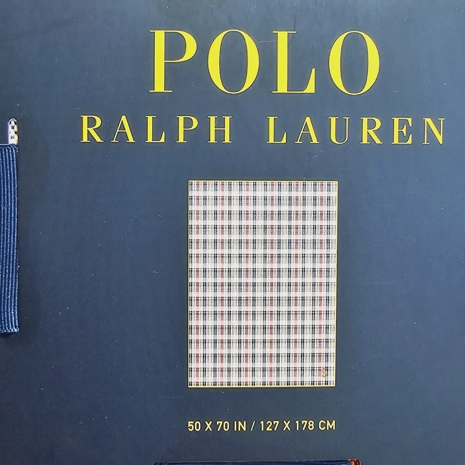 New Polo Ralph Lauren Plaid Polo Bear Fishing Cotton Throw Blanket 50x70 NWT - Image 4 of 4