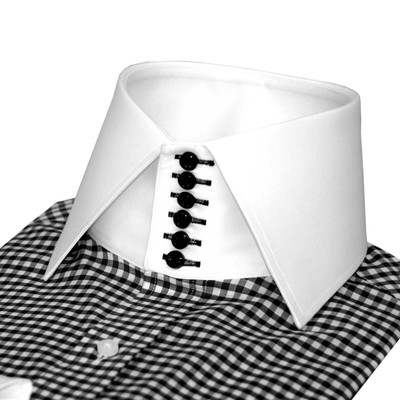 Men High collar shirt Black Gingham Checks High Neck Tall collar cotton shirt 6B | eBay