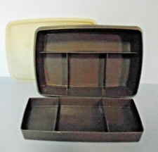 VINTAGE TUPPERWARE TUPPERCRAFT BROWN STOW N GO STORAGE BOX 767 SHEER LID 769