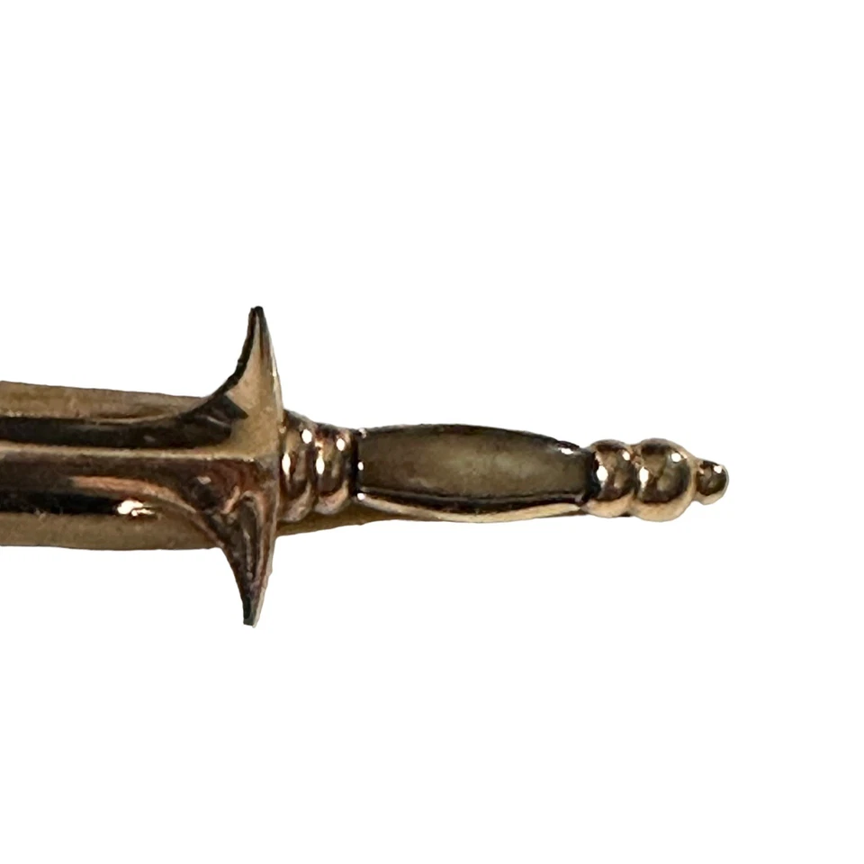 Vtg Signed Swank Gold Tone Sword Saber Shaped Nacre MOP Inlay Hilt Tie Clip 3.5” - Image 4 of 4
