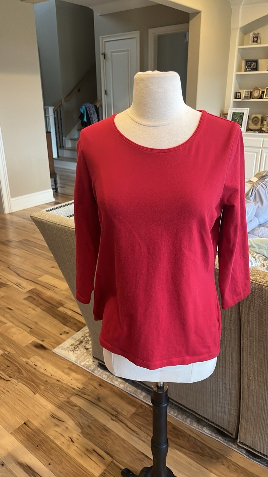 Pajama Set Red Plaid Pants Solid Long Sleeve Top - image 7