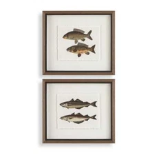 TWO CATCH FISH FRAMED PRINTS UNDER GLASS WALL ART PICTURES UTTERMOST 32448