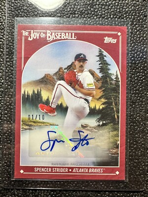 2023 Topps Bob Ross The Joy of Baseball Spencer Strider CRIMSON AUTO 1/10 #35F