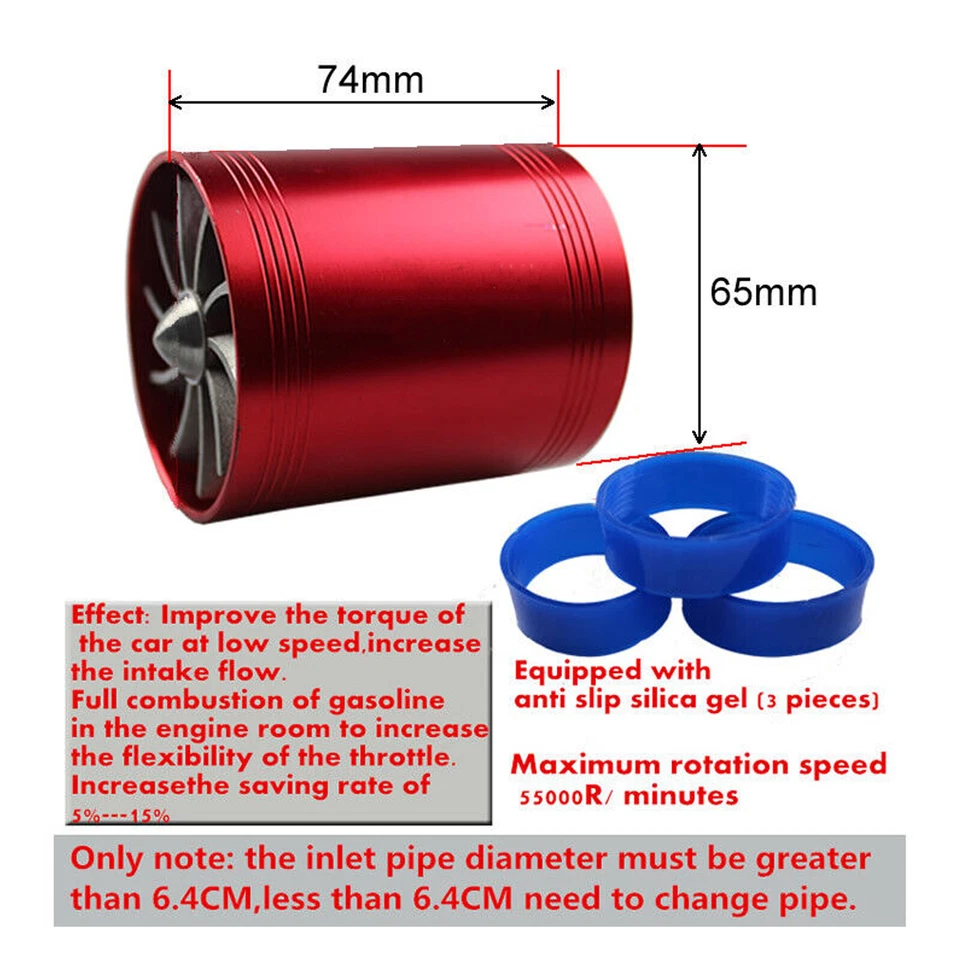Supercargador turbo admisión de aire doble ventilador turbo combustible aleación de aluminio Foto 3 de 4