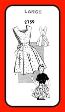 Bib or Half Apron Sweetheart Neckline MAIL ORDER 2759 Vtg 1950's Sewing Pattern