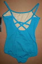NWT Body Wrappers P305 crisscross strappy back camisole leotard aqua ch/ladies