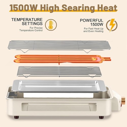 Electric Indoor Grill, 2 in 1 Indoor Grills for Kitchen with Grill Net and Non-S - Picture 4 of 9