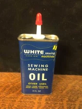 Vintage WHITE SEWING MACHINE OIL 4 Fl. Oz. Oiler Can Advertising USA