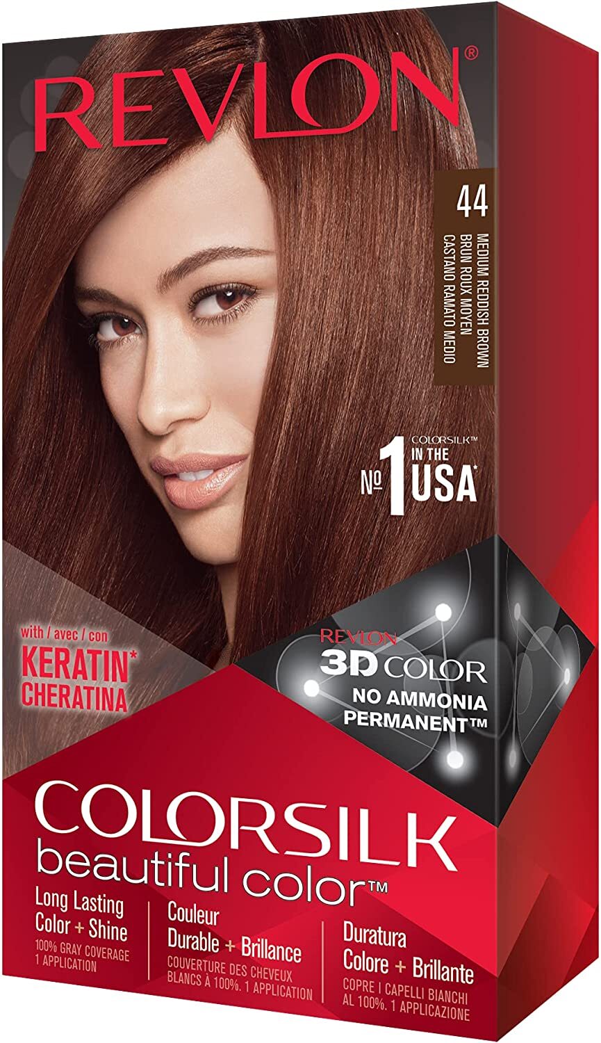 3x Revlon Colorsilk Permanent Hair Colour Dye - 44 Medium Reddish Brown