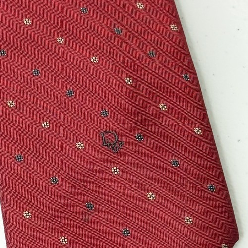 Vtg Christian Dior Mens Necktie Classic Pattern Red Preppy Designer Luxury - Picture 8 of 9