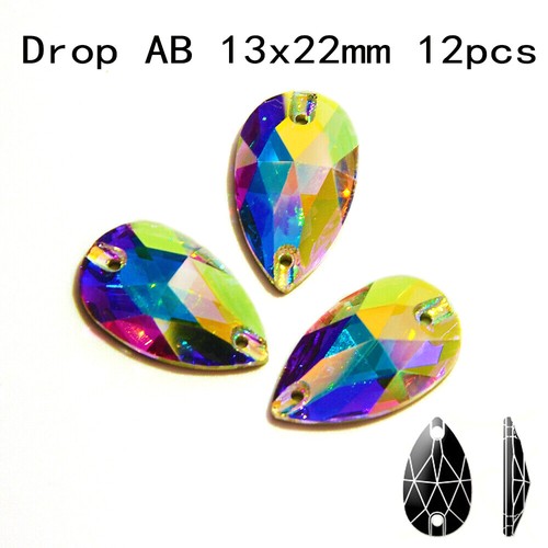 Stress Crystal AB Sew On Rhinestones Crystal Glass Teardrop Oval Navette Stones - Picture 28 of 58