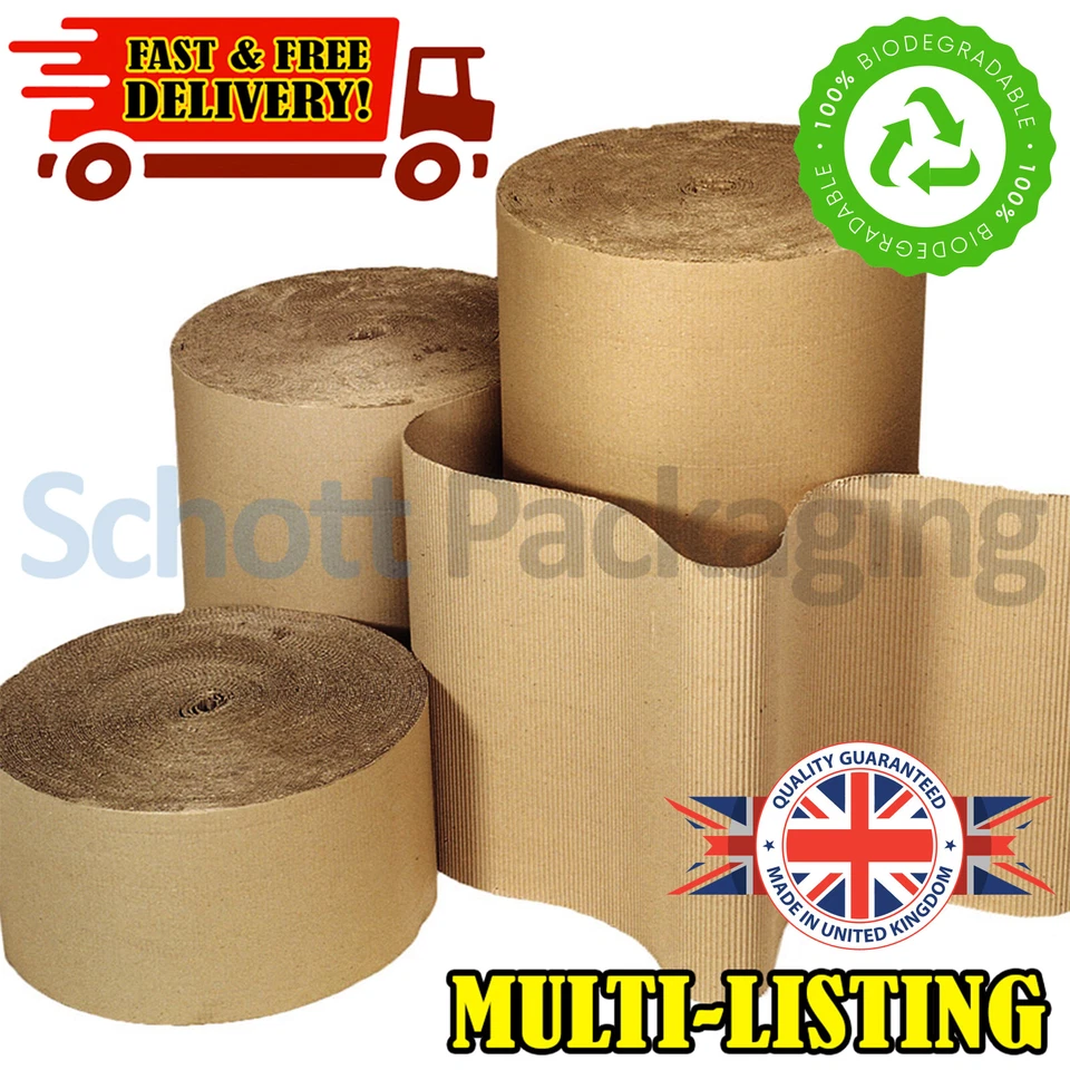 ECO-FRIENDLY BROWN STRONG CORRUGATED CARDBOARD PAPER ROLLS - ALL SIZES/QTY'S