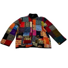 Lost City Art Womens Size Xl Boho Hippie Patchwork Quilt Button Coat Jacket