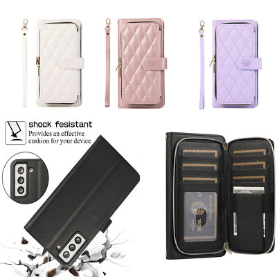 Zip Grid Leather Wallet Phone Case For Xiaomi 15 14 13T 12T Redmi Note 15 13 14