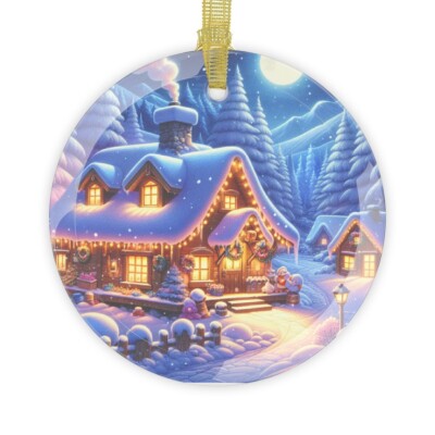Winter Cottage Glass Ornaments, https: we-are-one-69.printify.me/products/1,