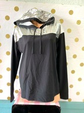 Victoria's Secret Windbreaker Pullover Hoodie Jacket Black/Silver NWT