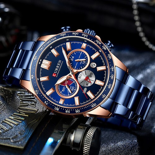 Luxury Men Sports Watches Stainless Steel Waterproof Chronograph Date Wristwatch - Picture 4 of 22