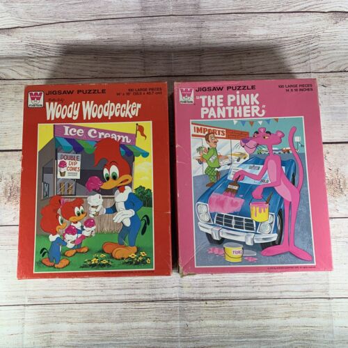 Lot Of 2 Whitman Pink Panther Woody Woodpecker Jigsaw Puzzles 14x18 100pc VTG