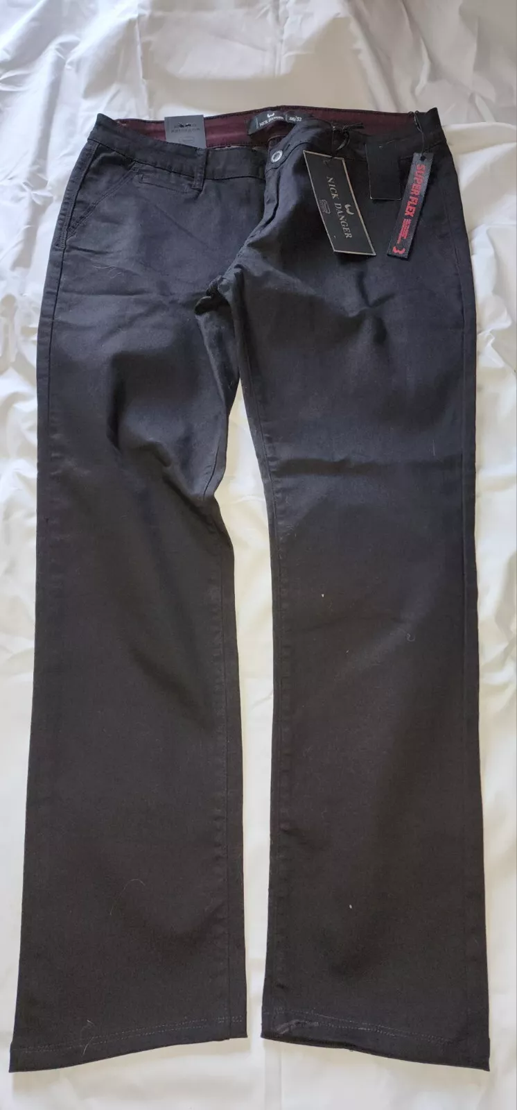 PANTALON CHINO HOMME NICK DANGER SUPREME FLEX SLIM FIT NOIR TAILLE 36W 32 POUCES NEUF AVEC ÉTIQUETTE