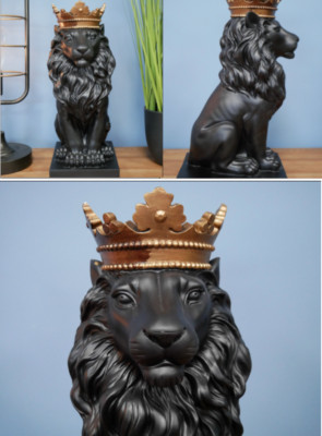 Neuer Atemberaubender Schwarzlöwe mit Königskrone, Schwarzlöwe Ornament mit Krone