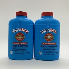 2x Gold Bond Maximum Strength Foot Powder w/ Talc, 4 oz each
