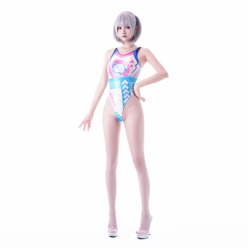 Women Sexy Glossy Oil One Piece Swimwear Printed Casual Cosplay Costume Bodysuit - Picture 18 of 19