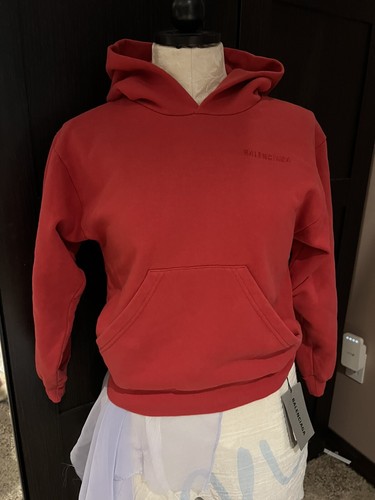 Balenciaga Kids Washed Red Center Logo Monogram Hoodie Size 8 NWT New $395 - Picture 4 of 10