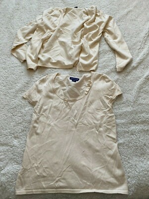 Ann Taylor Women 2 Pcs Shirt & Long Sleeve Sweater Beige Petite Size MP